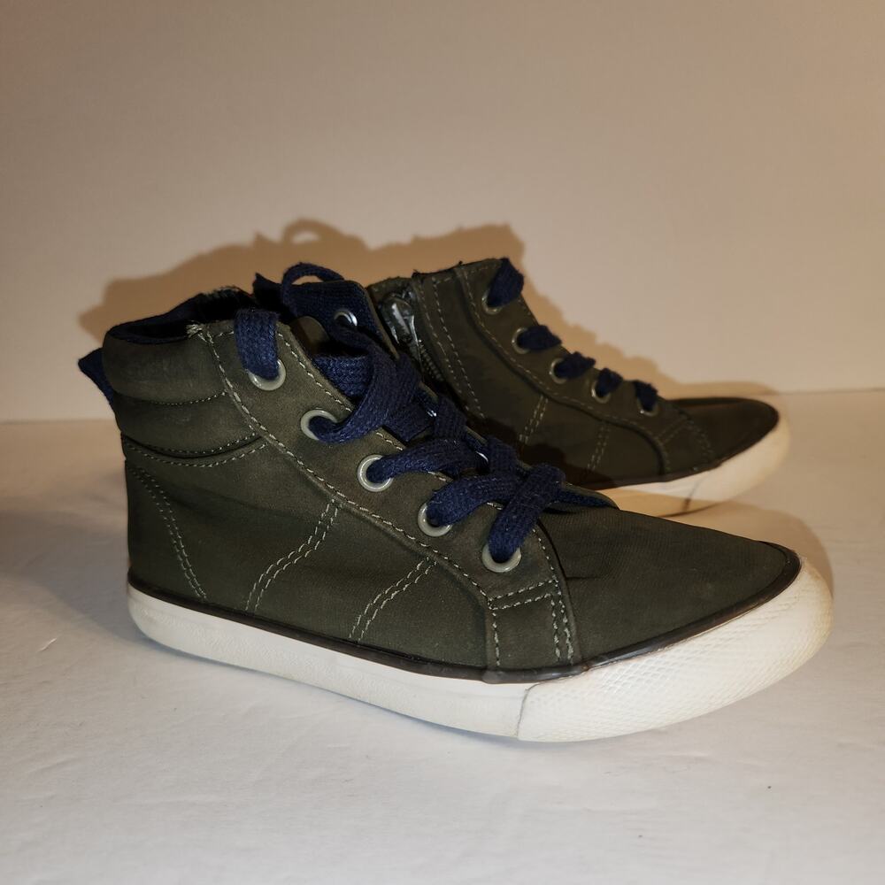 CAT & JACK High Top Sneaker Boys 10 Cayden Olive Green Navy Blue Faux Suede Zip